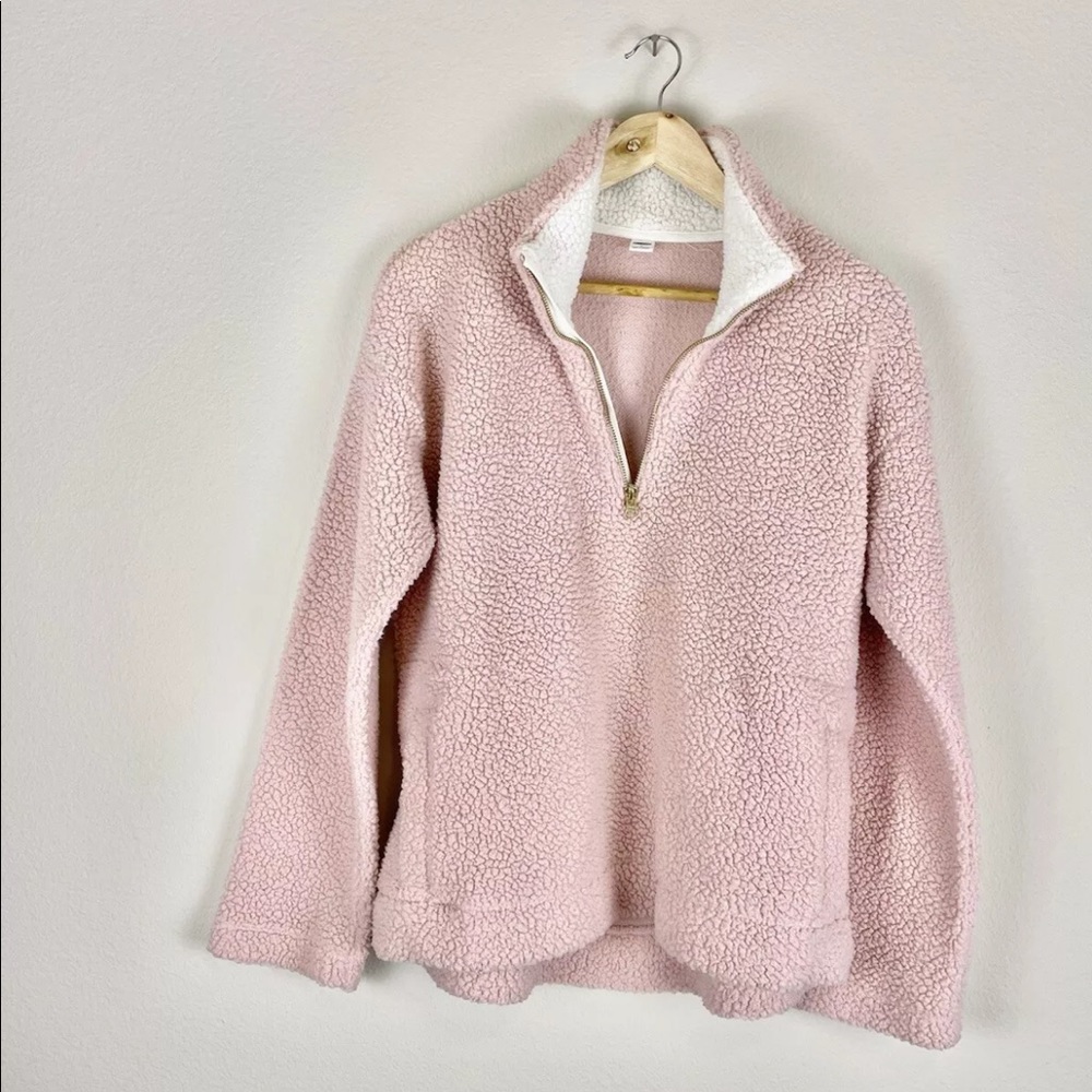 Old Navy Sherpa Sweater Size Medium Pink Fleece Pullover - Picture 8 of 13